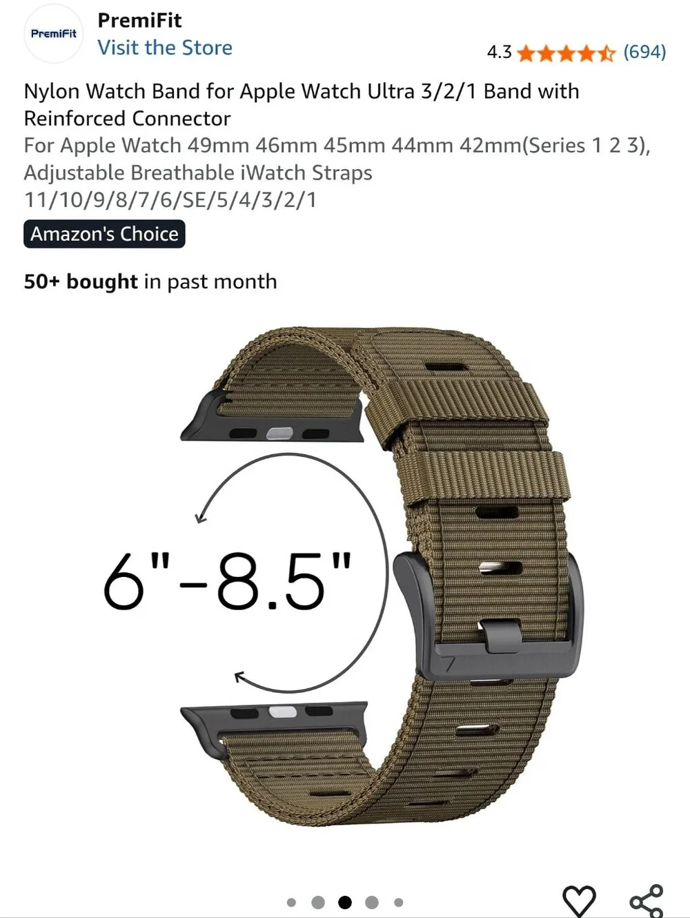 Nylon Loop Watch Band for Smartwatches - Black and Olive